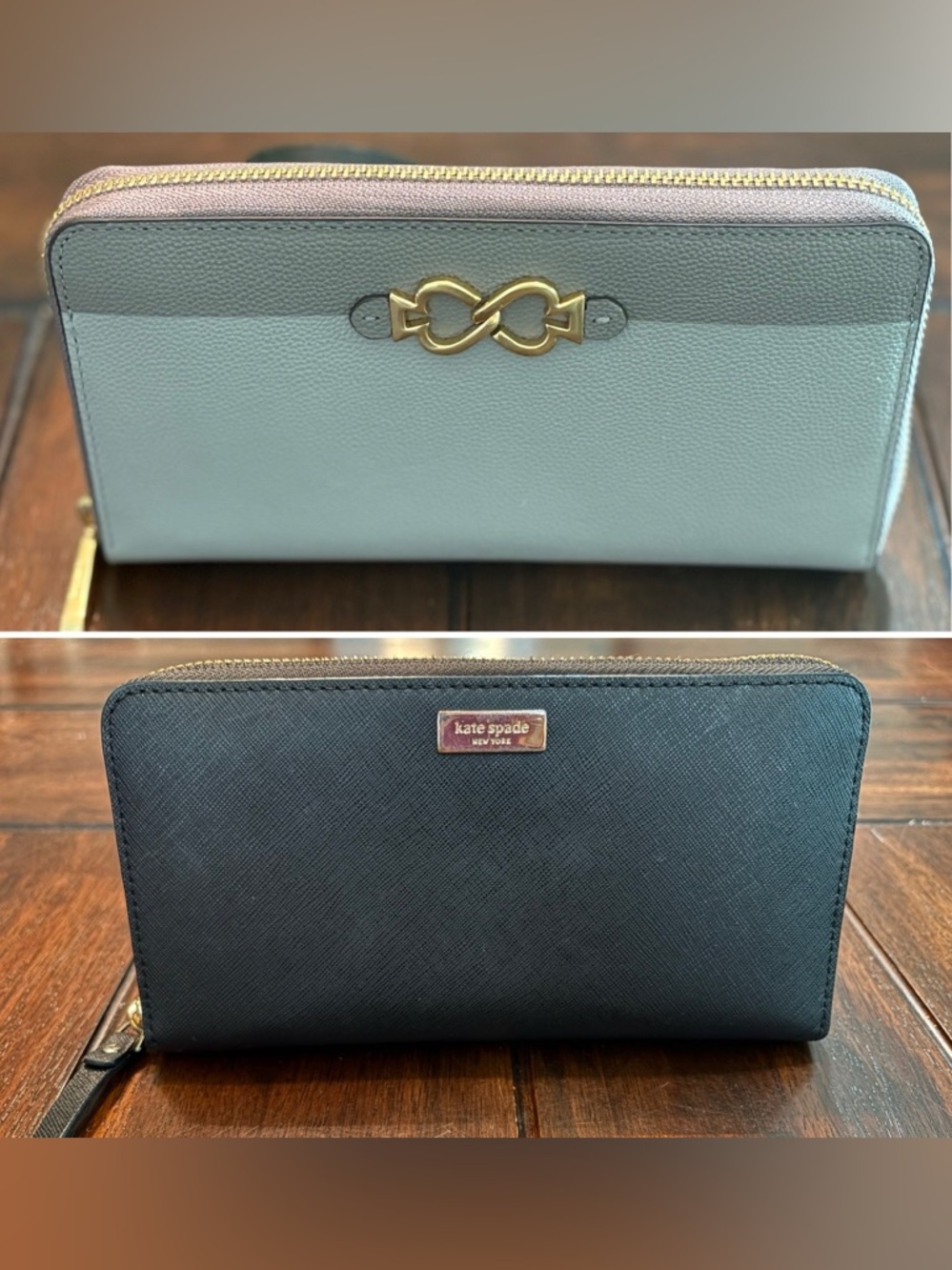 Set of 2 Kate Spade Wallet/Clutch Purses, Grey & Black